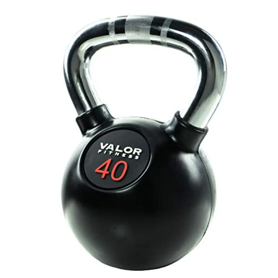 Kettlebell - เคตเทิลเบลล์โครเมียม 40 ปอนด์ สำหรับใช้ในยิมที่บ้าน หุ้มด้วยยางพร้อมด้ามจับเหล็กชุบโครเมียม สีดำ/โครเมียม
