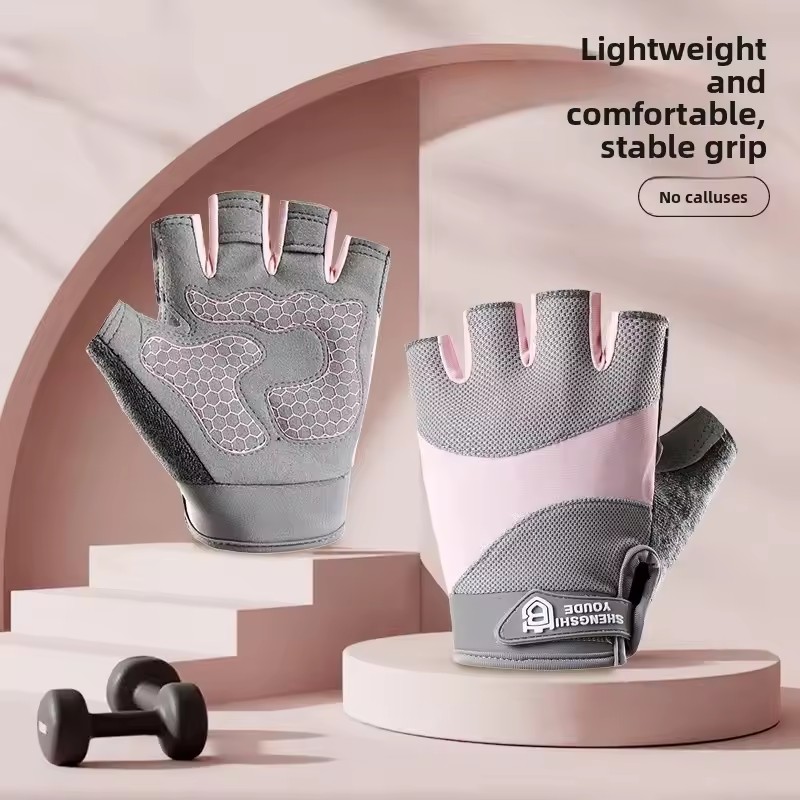 Weightlifting Gloves - ถุงมือปั่นจักรยานกลางแจ้งแบบครึ่งนิ้ว ระบายอากาศได้ดี สำหรับออกกำลังกาย ยกน้ำหนัก กันลื่น ซับแรงกระแทก