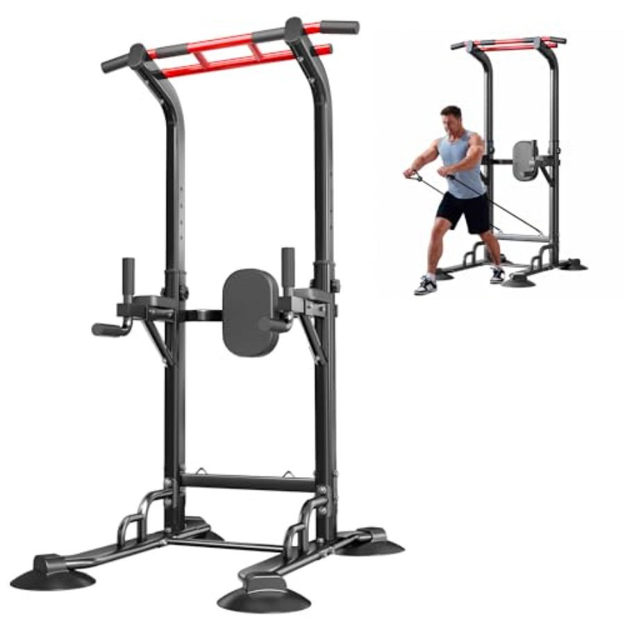 Pull Up Bar - สถานีออกกำลังกายแบบดึงข้อและวิดพื้นที่บ้าน: โครงเหล็กสีดำ ปรับระดับได้ 12 ระดับ ใช้ได้หลากหลายฟังก์ชั่นสำหรับการฝึกความแข็งแรง